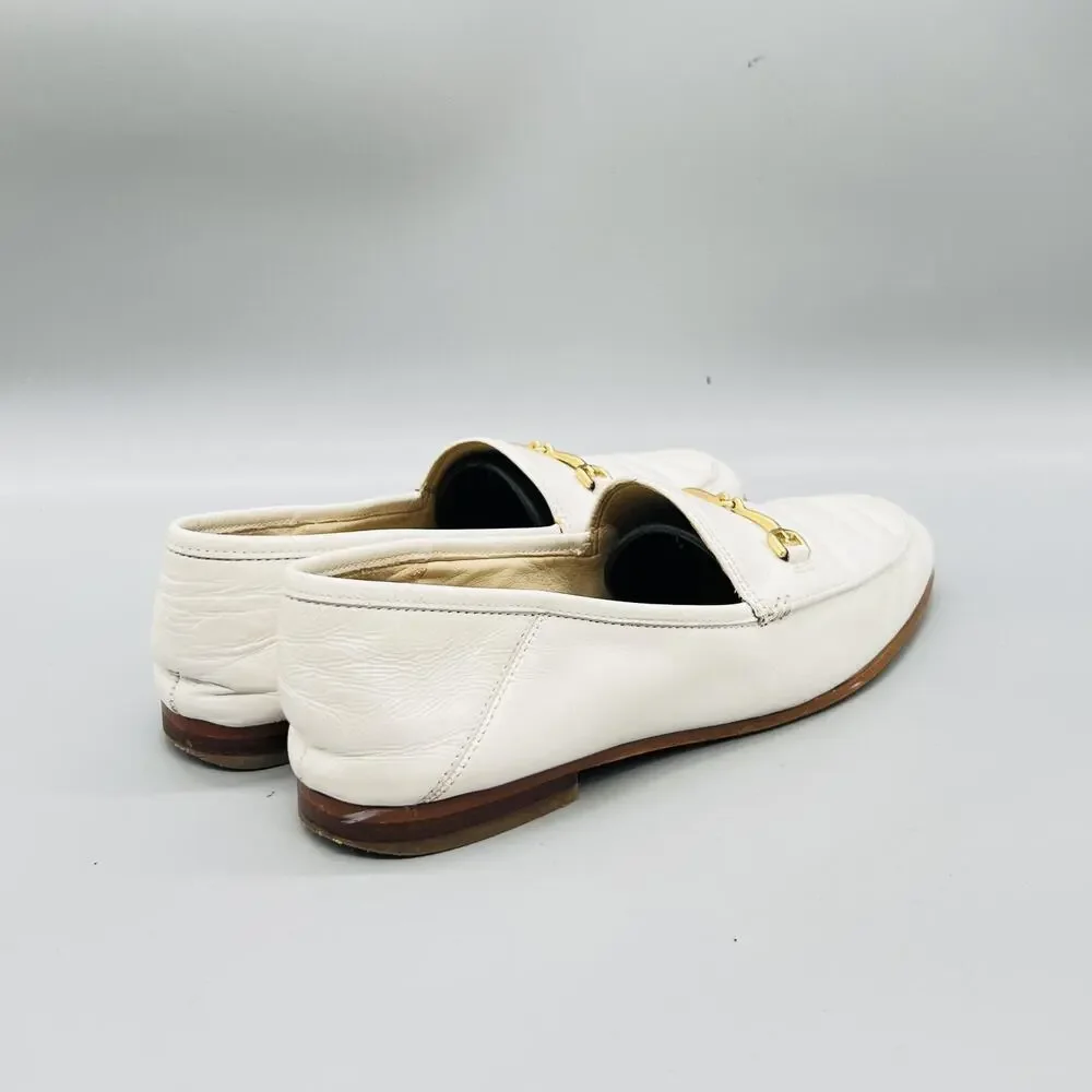 Sam Edelman Shoes Womens 7.5 White Leather Horsebit Loafer Flats Slip On Classic
